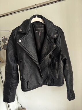 Victoria's Secret Black Faux Leather Moto Jacket with Zip Details